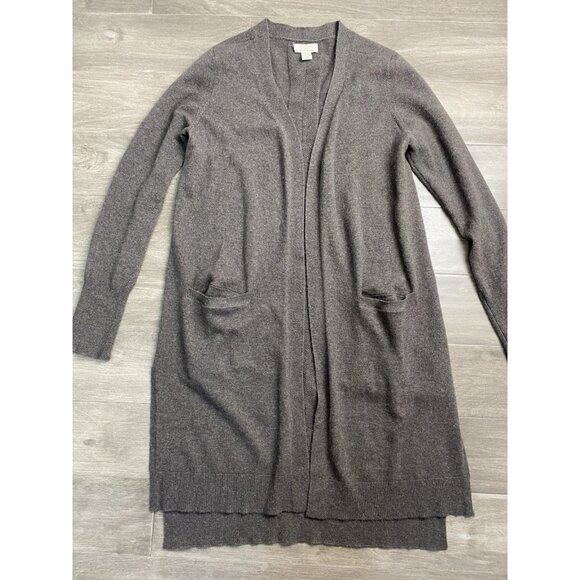 Womens Sweater ST TROPEZ tan 100% cashmere long open duster cardigan size M - Picture 1 of 8